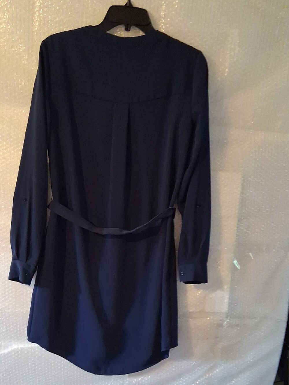 Adrienne Vittadini Navy Blue Long-Sleeve Tunic Shirt Dress with Chest Pockets - Picture 3 of 12